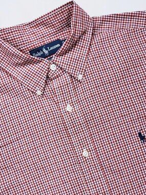 Ralph Lauren Blake Shirt Men's L Red White Blue Check Button Down Short Sleeve